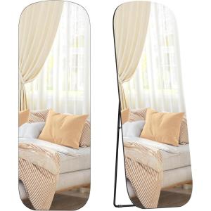 imageSONGMICS Full Length Mirror 63 x 20 Inches Arched Full Body Floor Mirror with Stand Aluminum Alloy Frame Tempered Glass for Bedroom Living Room Cloakroom Ink Black ULFM031B01Ink Black