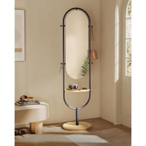 imageSONGMICS Full Length Mirror 63 x 20 Inches Arched Full Body Floor Mirror with Stand Aluminum Alloy Frame Tempered Glass for Bedroom Living Room Cloakroom Ink Black ULFM031B01Oak Beige  Ink Black