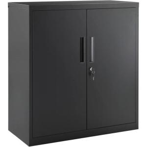 imageSONGMICS Garage Cabinet Metal Storage Cabinet with Doors and Shelves for Home Office Garage and Utility Room Black UOMC013B01Black