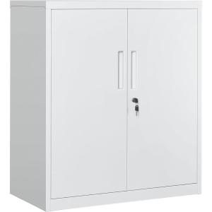 imageSONGMICS Garage Cabinet Metal Storage Cabinet with Doors and Shelves for Home Office Garage and Utility Room Black UOMC013B01Grey