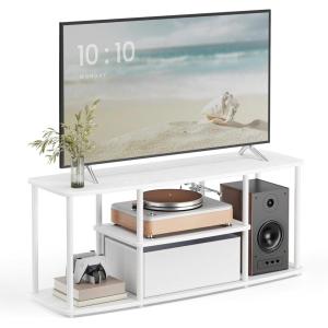 imageSONGMICS HOME Superfast Toolless Assembly TV Stand for TVs up to 50 Inches TV Cabinet Unit Media Center Table Living Room 43 x 14 x 18 Inches Shelves Snow White and Matte White ULTV500W01Snow White  Matte White