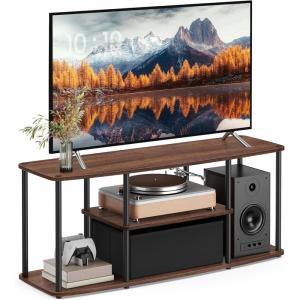 imageSONGMICS HOME Superfast Toolless Assembly TV Stand for TVs up to 50 Inches TV Cabinet Unit Media Center Table Living Room 43 x 14 x 18 Inches Shelves Snow White and Matte White ULTV500W01Natural Walnut  Ink Black