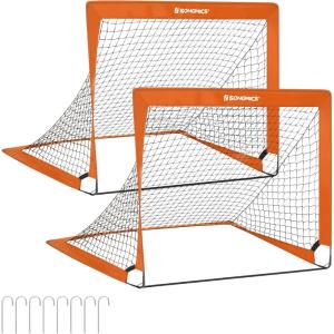imageSONGMICS Kids Soccer Goals for Backyard 4x3 ft Portable Soccer Nets Training Equipment Toddler Soccer Goal with Carrying Bag for FieldOrange