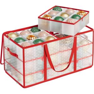 imageSONGMICS Large Christmas Decoration Storage Box 4Inch 54 Slots Plastic Christmas Bauble Storage Box with Lid Dual Zippers 6 Trays Side Handles Cherry Red URFB030T01Cherry Red