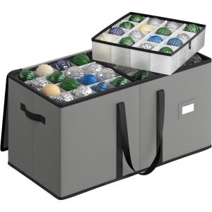 imageSONGMICS Large Christmas Ornament Storage Box Dual Zippers Stackable Christmas Storage Container with Lid 8 Trays 600D Oxford 3Inch 128 Slots Cherry Red URFB035R01Dove Gray