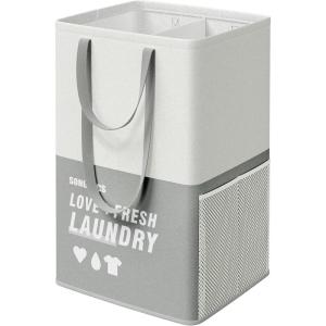 imageSONGMICS Laundry Basket Laundry Hamper with 2 Compartments Collapsible WaterRepellent Clothes Hamper 238 Gallon 90L Tall Laundry Bag for Bedroom Bathroom Light Gray ULCB209G11Light Gray
