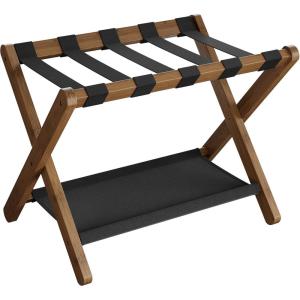 imageSONGMICS Luggage Rack Folding Suitcase Stand with Storage Shelf for Guest Room Hotel Bedroom HeavyDuty Holds up to 131 lb Classic White URLR007W01Walnut Brown