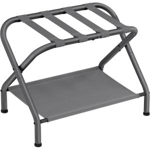 imageSONGMICS Luggage Racks Set of 2 Suitcase Stand with Fabric Storage Shelf for Guest Room Bedroom Hotel Foldable Steel Frame Holds up to 110 lb 272 x 15 x 205 Inches Black URLR002B02Slate Gray