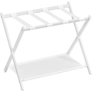 imageSONGMICS Luggage Racks for Guest Room Set of 2 Suitcase Stand with Storage Shelf Steel Frame Foldable for Easy Storage Hotel Bedroom Black URLR003B02Cloud White