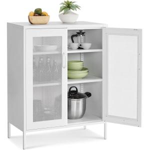 imageSONGMICS Metal Storage Cabinet with Mesh Doors Steel Display Cabinets with Adjustable Shelves for Bathroom Home Office Black UOMC002B01Matte White