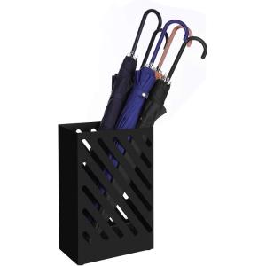 imageSONGMICS Metal Umbrella Stand Rectangular Umbrella Holder Rack with a Removable Drip Tray 4 Hooks Cutout Design for Entryway Office Black ULUC004B01Stripe