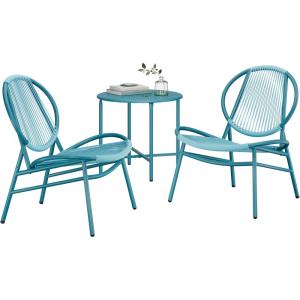imageSONGMICS Patio Furniture Set 3 Pieces Garden Bistro Set Acapulco Chairs Outdoor Seating Side Table and 2 Chairs Indoor and Outdoor Conversation Set Balcony Porch Lake Blue UGGF021L01Lake Blue