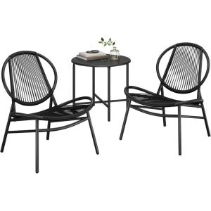 imageSONGMICS Patio Furniture Set 3 Pieces Garden Bistro Set Acapulco Chairs Outdoor Seating Side Table and 2 Chairs Indoor and Outdoor Conversation Set Balcony Porch Lake Blue UGGF021L01Ink Black
