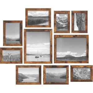 imageSONGMICS Picture Frames Collage Picture Frames Set of 10 Two 8x10 Four 5x7 Four 4x6 Photo Frame for Wall Gallery Decor Table Display Glass Rustic Brown URPF010X01Rustic Brown