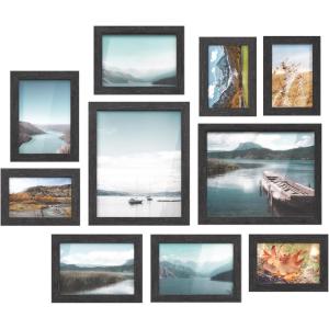 imageSONGMICS Picture Frames Collage Picture Frames Set of 10 Two 8x10 Four 5x7 Four 4x6 Photo Frame for Wall Gallery Decor Table Display Glass Rustic Brown URPF010X01Ink Black