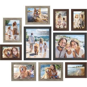 imageSONGMICS Picture Frames Collage Picture Frames Set of 10 Two 8x10 Four 5x7 Four 4x6 Photo Frame for Wall Gallery Decor Table Display Glass Rustic Brown URPF010X01Maroon Brown  Heather Greige  Ash Black