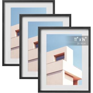 imageSONGMICS Picture Frames Set of 7 Pieces One 11 x 14 Inches Two 8 x 10 Inches Four 6 x 8 Inches with White Mat Real Glass for Multiple Photos Black URPF37BK11 x 14