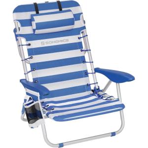 imageSONGMICS Portable Backpack Beach Chair 331 lb Capacity 4 Angles Adjustable Backrest 2 Side Pockets Towel Bar Blue and White UGCB62BUBlue  White