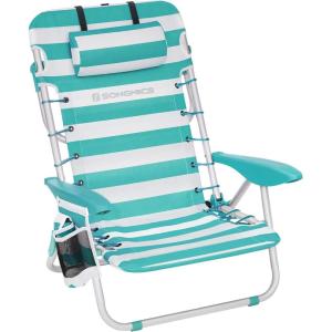 imageSONGMICS Portable Backpack Beach Chair 331 lb Capacity 4 Angles Adjustable Backrest 2 Side Pockets Towel Bar Blue and White UGCB62BUGreen  White