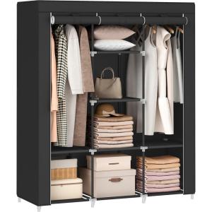 imageSONGMICS Portable Closet 512 Inch Large Capacity Wardrobe Closet Organizer with Fabric Cover Hanging Rods and Shelves 512 x 177 x 661 Inches for Bedroom Living Room Dove Grey URYG096G01Black