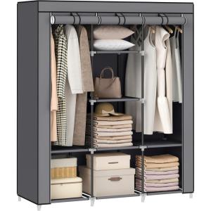 imageSONGMICS Portable Closet 512 Inch Large Capacity Wardrobe Closet Organizer with Fabric Cover Hanging Rods and Shelves 512 x 177 x 661 Inches for Bedroom Living Room Dove Grey URYG096G01Grey
