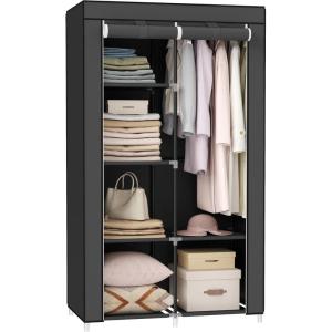 imageSONGMICS Portable Closet Clothes Storage Organizer with 10 Shelves 1 Clothes Hanging Rail NonWoven Fabric Closet Metal Frame 51 x 177 x 661 Inches Grey URYG93GBlack