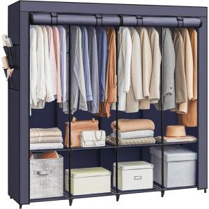 imageSONGMICS Portable Closet Wardrobe Closet Organizer with Cover 4 Hanging Rods and Shelves 4 Side Pockets 669 x 177 x 657 Inches Large Capacity for Bedroom Living Room Gray URYG094G02Dark Blue