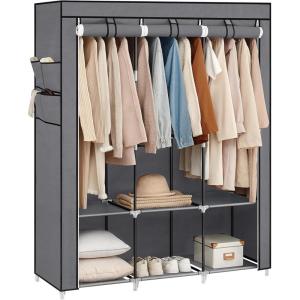 imageSONGMICS Portable Closet Wardrobe Closet Organizer with Cover 4 Hanging Rods and Shelves 4 Side Pockets 669 x 177 x 657 Inches Large Capacity for Bedroom Living Room Gray URYG094G02Grey