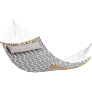imageSONGMICS Quilted Hammock with Curved Bamboo Spreaders Pillow 787 x 551 Inches Holds up to 495 lb Blue and Beige Rhombus UGDC034I02Gray  Beige Rhombus