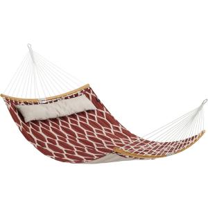 imageSONGMICS Quilted Hammock with Curved Bamboo Spreaders Pillow 787 x 551 Inches Holds up to 495 lb Blue and Beige Rhombus UGDC034I02Red  Beige Rhombus