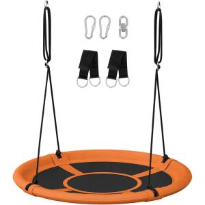 imageSONGMICS Saucer Tree Swing 40 Inch 700 lb Load Textilene Fabric Includes Hanging Kit for Kids Outdoor Indoor Heavy Duty Safe Durable Easy Install Backyard and Home Orange and Black UGSW001O01