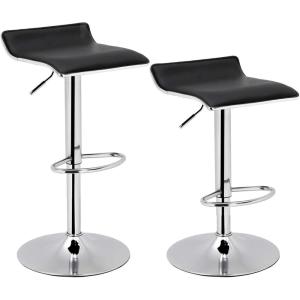 imageSONGMICS Set of 2 Adjustable Bar Swivel Kitchen Breakfast Counter Stools Modern Hydraulic PU Barstools Black