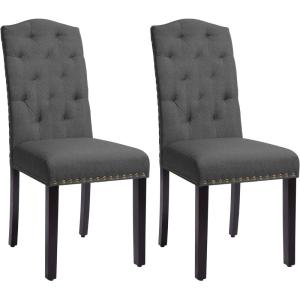 imageSONGMICS Set of 2 Dining Chairs with High Back Tufted Design Solid Wood Legs Upholstered Stools CottonLinen Blend Fabric Dark Gray ULDC028G02Dark Gray