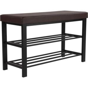 imageSONGMICS Shoe Bench 3Tier Shoe Rack for Entryway Storage Organizer with Foam Padded Seat Faux Leather Metal Frame for Living Room Hallway 122 x 319 x 193 Inches Black ULBS58HBrown
