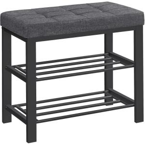 imageSONGMICS Shoe Bench Storage Bench Entryway Bench with Cushion Shoe Shelf with Seat SpaceSaving Modern Style for Living Room Bedroom Hallway Dark Gray and Ink Black ULBS57GYZDark Gray  Ink Black