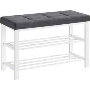 imageSONGMICS Shoe Bench Storage Bench Entryway Bench with Cushion Shoe Shelf with Seat SpaceSaving Modern Style for Living Room Bedroom Hallway Dark Gray and Ink Black ULBS57GYZDark Gray  Cloud White
