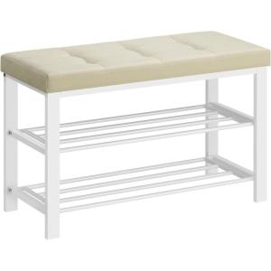 imageSONGMICS Shoe Bench Storage Bench Entryway Bench with Cushion Shoe Shelf with Seat SpaceSaving Modern Style for Living Room Bedroom Hallway Dark Gray and Ink Black ULBS57GYZCream White  Cloud White