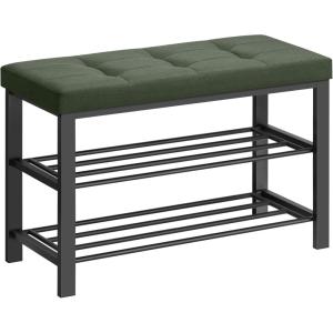 imageSONGMICS Shoe Bench Storage Bench Entryway Bench with Cushion Shoe Shelf with Seat SpaceSaving Modern Style for Living Room Bedroom Hallway Dark Gray and Ink Black ULBS57GYZForest Green  Ink Black