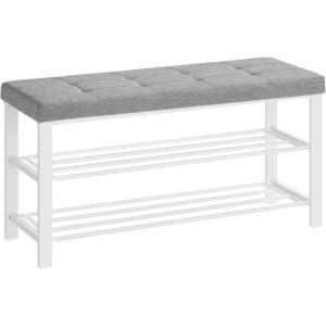imageSONGMICS Shoe Bench Storage Bench Entryway Bench with Cushion Shoe Shelf with Seat SpaceSaving Modern Style for Living Room Bedroom Hallway Dark Gray and Ink Black ULBS57GYZDove Gray  Cloud White