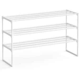 imageSONGMICS Shoe Rack 10Tier Shoe Organizer Metal Storage Shelf Upright or Upside Down for 1122 Pairs for Entryway 118 x 177 x 685 Inches Black ULSA25BKPearl White