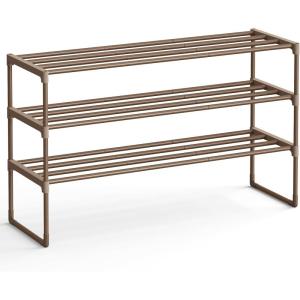 imageSONGMICS Shoe Rack 10Tier Shoe Organizer Metal Storage Shelf Upright or Upside Down for 1122 Pairs for Entryway 118 x 177 x 685 Inches Black ULSA25BKWalnut Brown