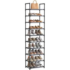 imageSONGMICS Shoe Rack 10Tier Shoe Shelf Shoe Storage Organizer 11 x 177 x 68 Inches Metal Frame NonWoven Fabric Shelves for Entryway Bedroom Black ULSH010B02Grey