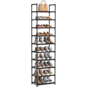 imageSONGMICS Shoe Rack 10Tier Shoe Shelf Shoe Storage Organizer 11 x 177 x 68 Inches Metal Frame NonWoven Fabric Shelves for Entryway Bedroom Black ULSH010B02Black