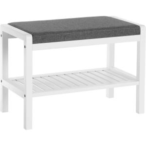 imageSONGMICS Shoe Rack Bench with Cushion Upholstered Padded Seat Storage Shelf Shoe Organizer Holds Up to 350 lb Ideal for Entryway Bedroom Living Room Hallway Garage Mud Room Gray and White ULBS65WNGray  White