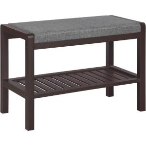 imageSONGMICS Shoe Rack Bench with Cushion Upholstered Padded Seat Storage Shelf Shoe Organizer Holds Up to 350 lb Ideal for Entryway Bedroom Living Room Hallway Garage Mud Room Gray and White ULBS65WNGray  Brown