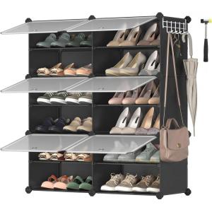 imageSONGMICS Shoe Rack Organizer 8Tier Shoe Storage Cabinet for Closet and Entryway Holds 32 Pairs of Shoes Adjustable Cloud White and Trasparent ULPC034W01Ink Black  Trasparent