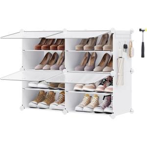 imageSONGMICS Shoe Rack Organizer 8Tier Shoe Storage Cabinet for Closet and Entryway Holds 32 Pairs of Shoes Adjustable Cloud White and Trasparent ULPC034W01Cloud White  Trasparent