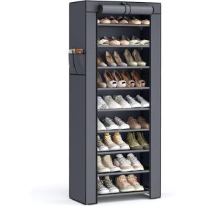 imageSONGMICS Shoe Rack with NonWoven Fabric Cover 9 Tier Storage Shelf for 4050 Pairs of Shoes Entryway Suitable for Sneakers High Heels Flats and Boots Grey RXJ36G01Grey