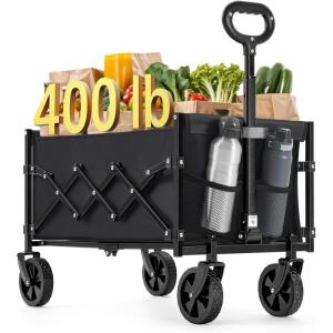 imageSONGMICS Small Collapsible Wagon with 400 lb Dynamic Weight Capacity Foldable Wagon Cart Folding Camp Cart with Wheels for Outdoor Yard 90 L Ink Black UGFW909B01Ink Black