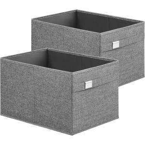 imageSONGMICS Storage Baskets Set of 2 Extra Large Storage Bins for Organizing 30L 157 x 118 x 98 Inches Fabric Storage Cubes for Shelves Easy to Clean Foldable 2 Handles Cloud White UROB240W02Dove Gray